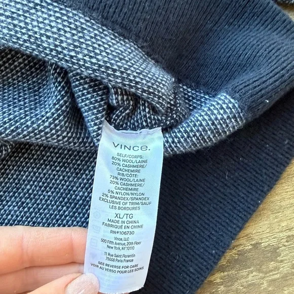 Vince Bird's Eye Wool & Cashmere Quarter Zip Sweater Size XL - Picture 5 of 7